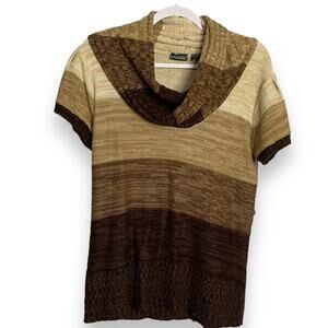 De Rotchild Cowl Neck Sweater Women's 1X Brown Color Block Cozy Knit Retro Y2K